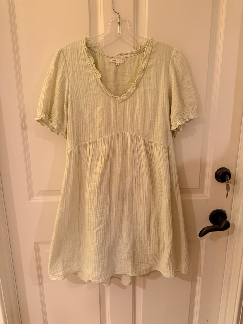 Copper Key Women's Light Green Gauze V-Neck baby doll dress